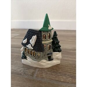 STONE CHURCH Votive Candleholder Snow White Scene County CHRISTMAS
